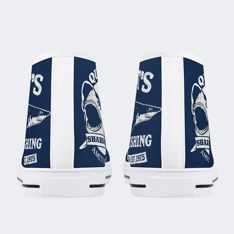 Quint's Shark Fishing Jaws Retro Print - High Top Canvas