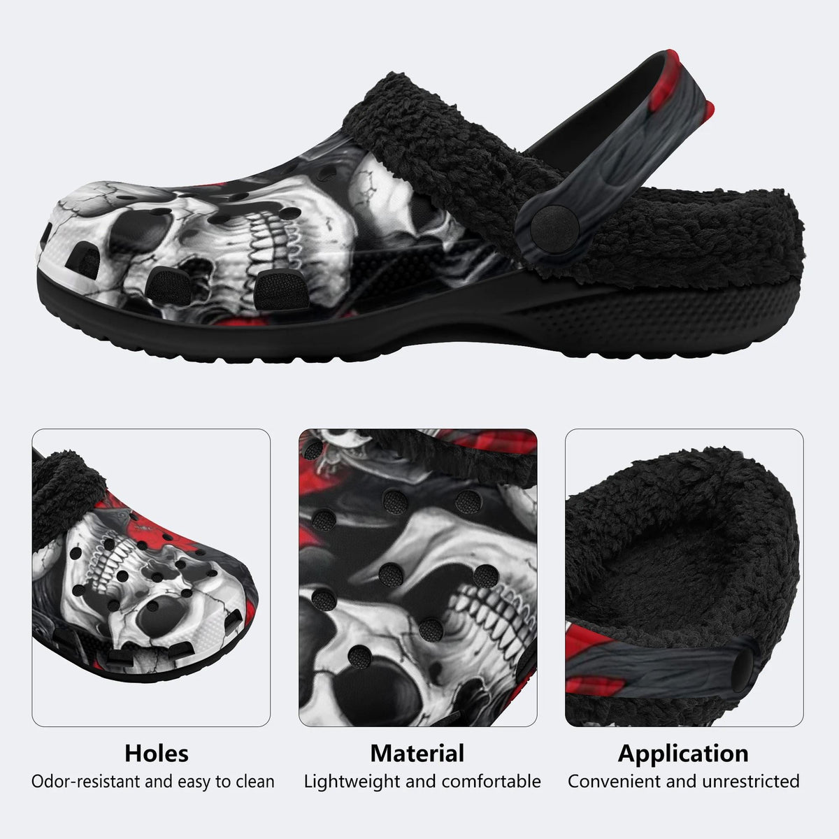 Skull Red Rose - Fur Lined Slippers/Sandals