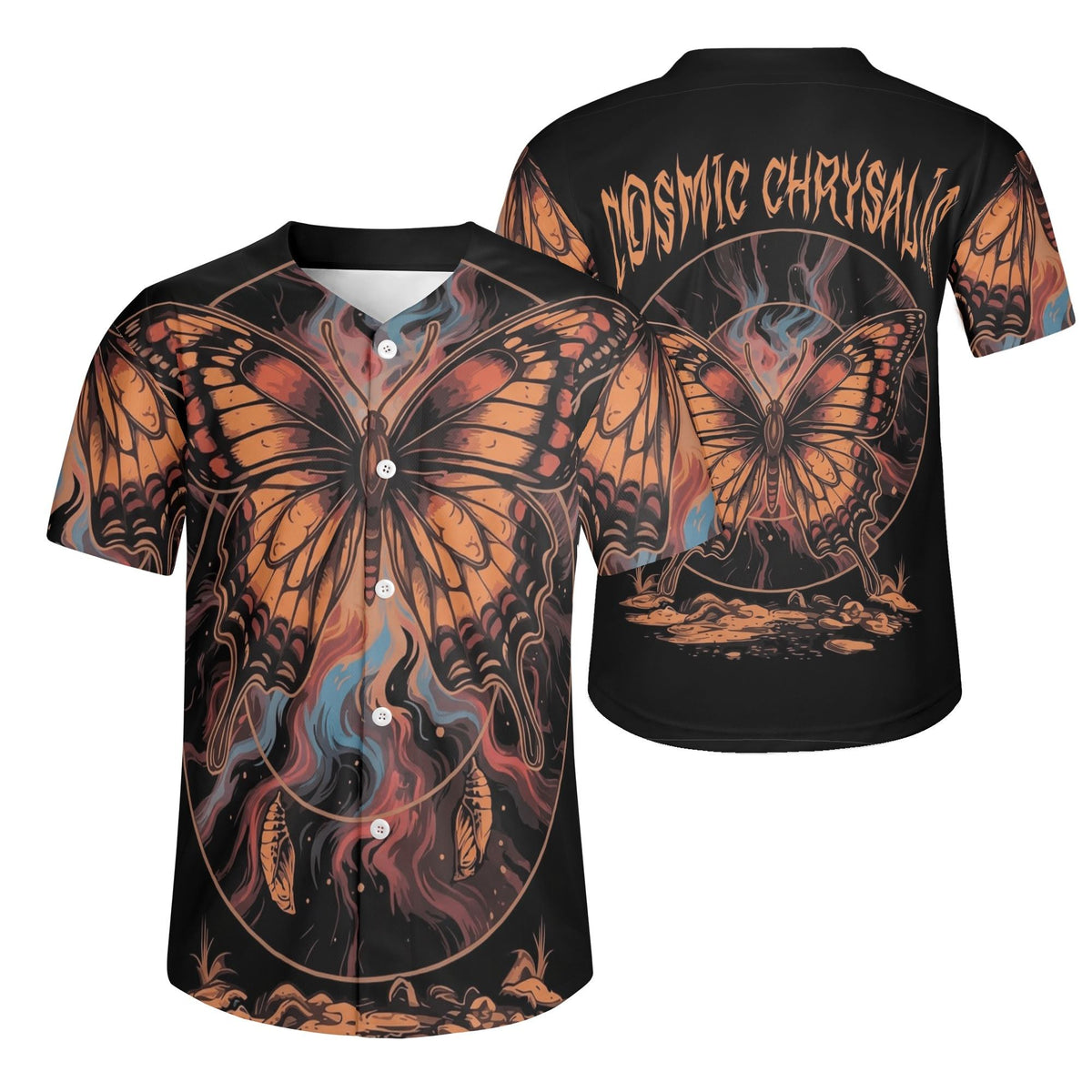 Retro Fire Butterfly - Men's Short Sleeve Baseball Jersey