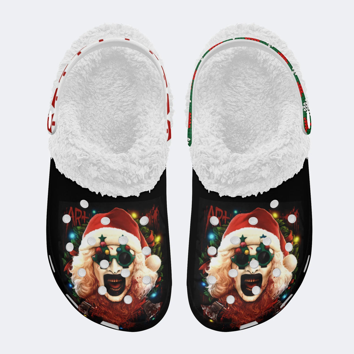 Horror Santa Claus Ghostface Print - Fur Lined Slippers/Sandals