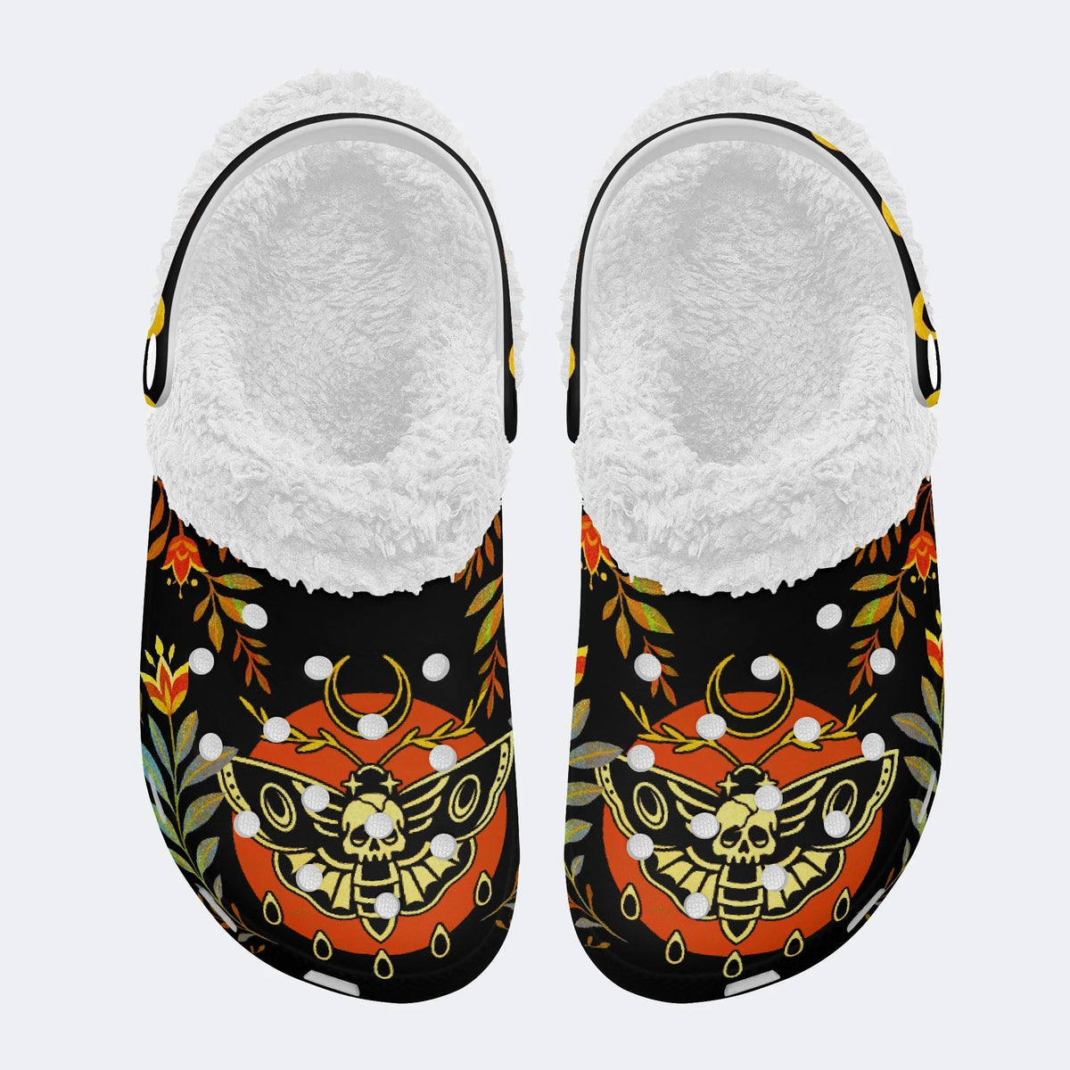 Death Moth Leaf Print - Fur Lined Slippers/Sandals