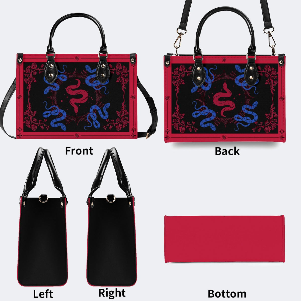 Red Snake As The Center - Leather Handbag