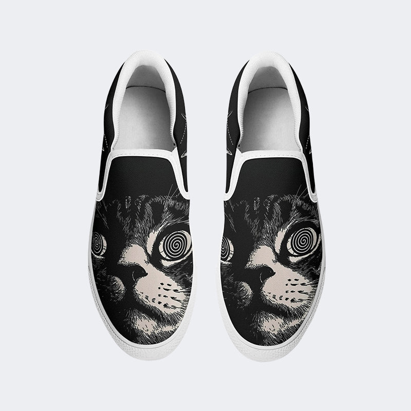 Psychedelic Cat Graphic Print - Slip On Shoes