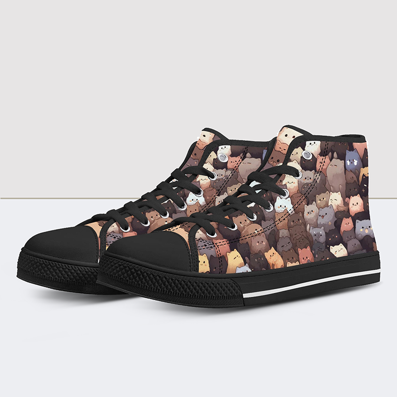 Cats Jenga Print High Tops-Braun