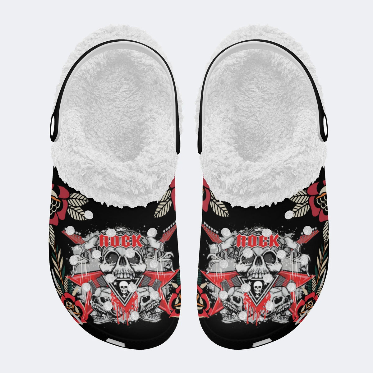 Rock Music Skull Art Print - Fur Lined Slippers/Sandals