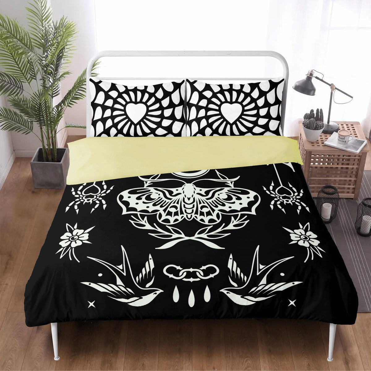 Dark Moth Gothic Print - Three Piece Bedding Set