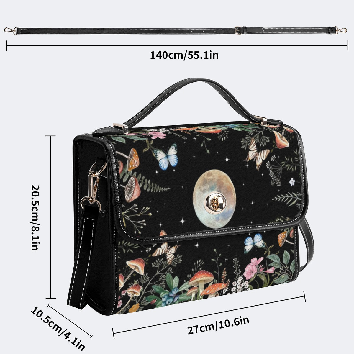 Starry Sky Floral Mushroom Print - Leather Satchel Bag