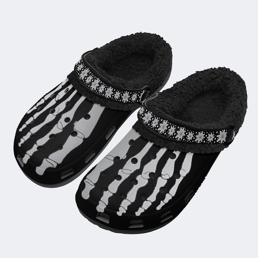 Skeleton Toes Skull Print - Fur Lined Slippers