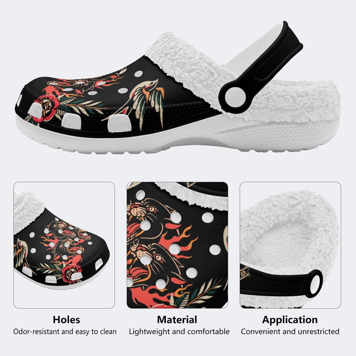 Burning Panthers Print - Fur Lined Slippers/Sandals