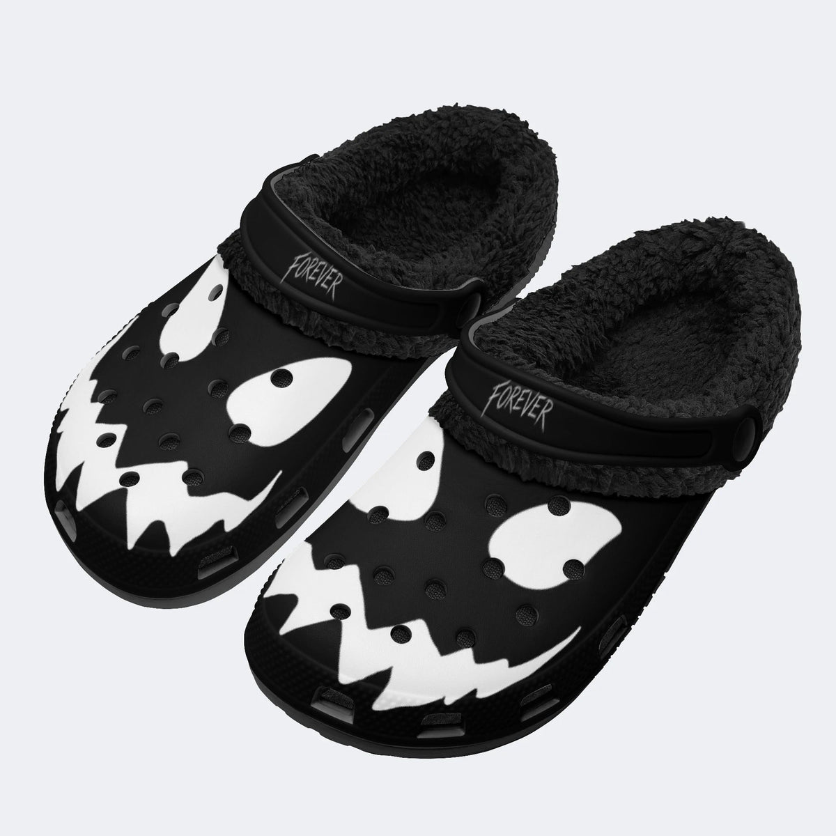 Gothic Ghost Grin - Fur Lined Slippers/Sandals