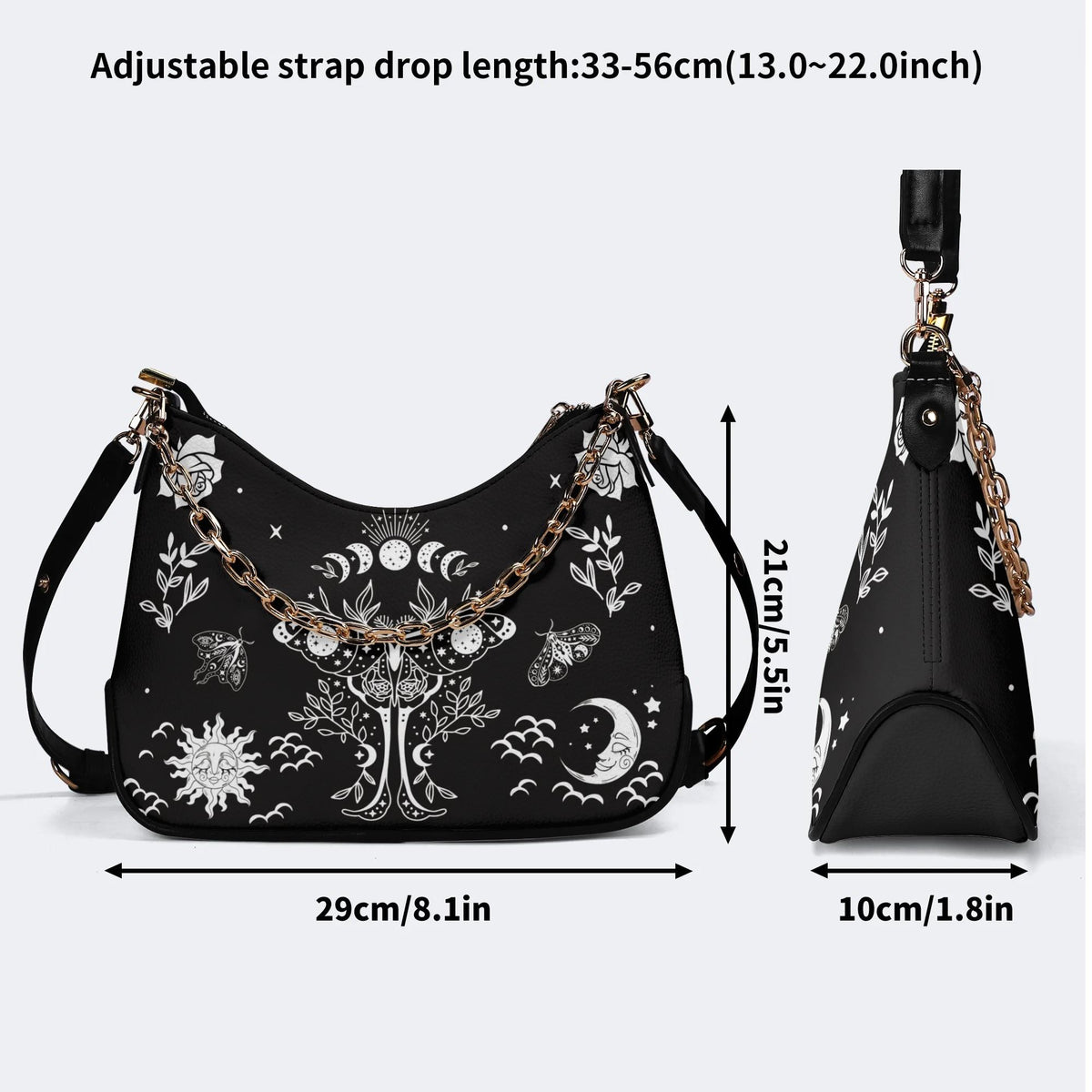 Sun Moon And Moth Print - Leather Crossbody Bag