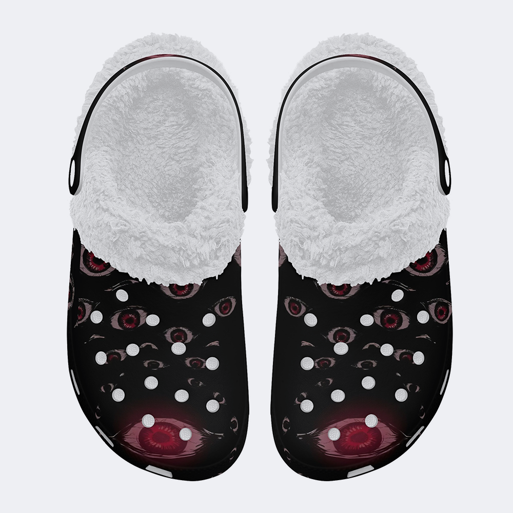 Unisex Evil Eyes Print - Fur Lined Slippers