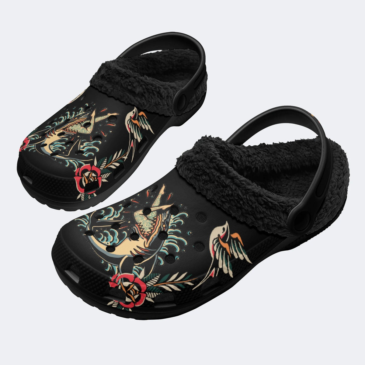 Sea Shark Print - Fur Lined Slippers/Sandals