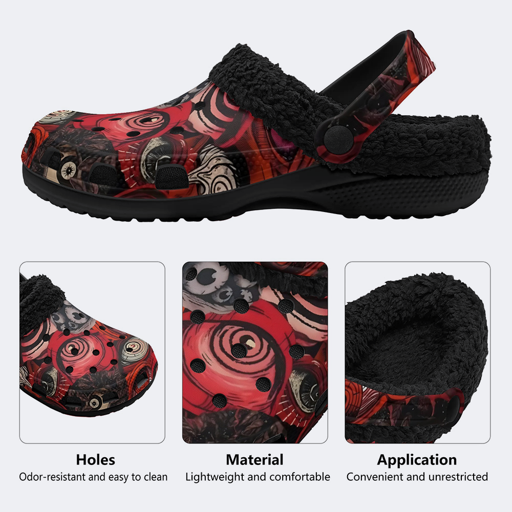 Unisex Evil Eyes Print - Fur Lined Slippers