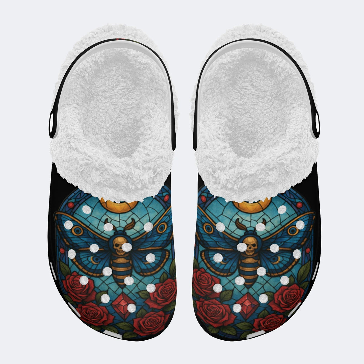 Death Moth Print - Fur Lined Slippers/Sandals