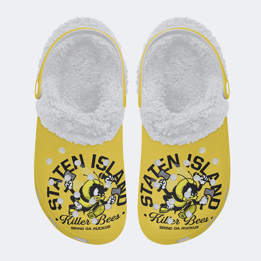 Staten Island Killer Bees Print - Fur Lined Slippers/Sandals