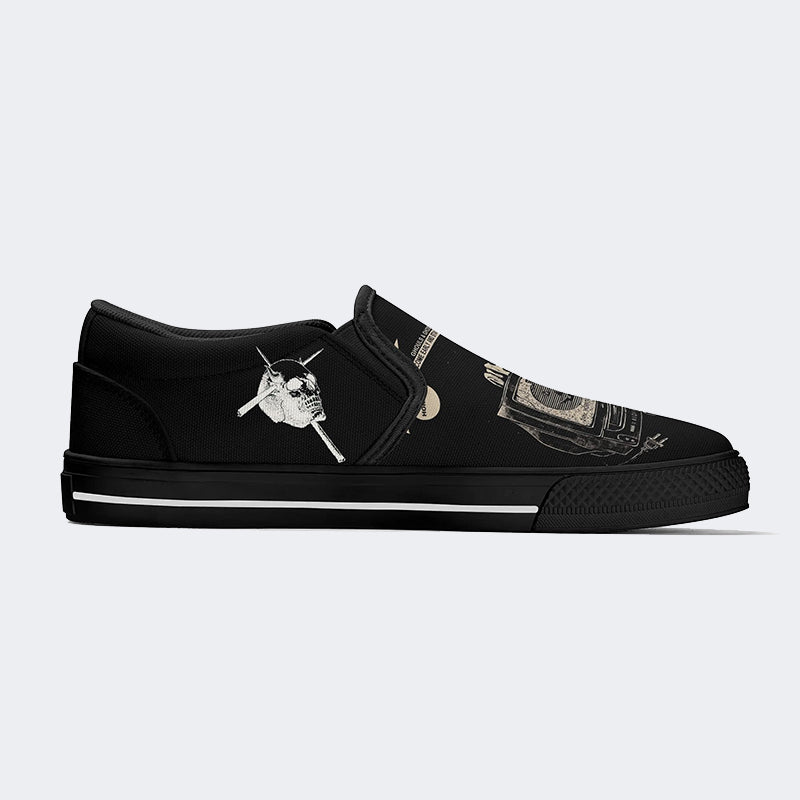 Unisex Halloween Skull Print - Slip On Shoes