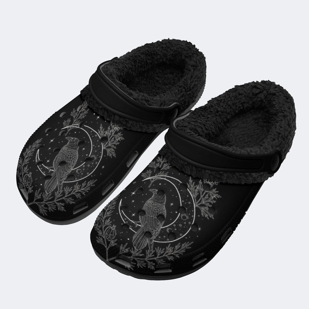 Gothic Crow Moon Witchy - Fur Lined Slippers/Sandals