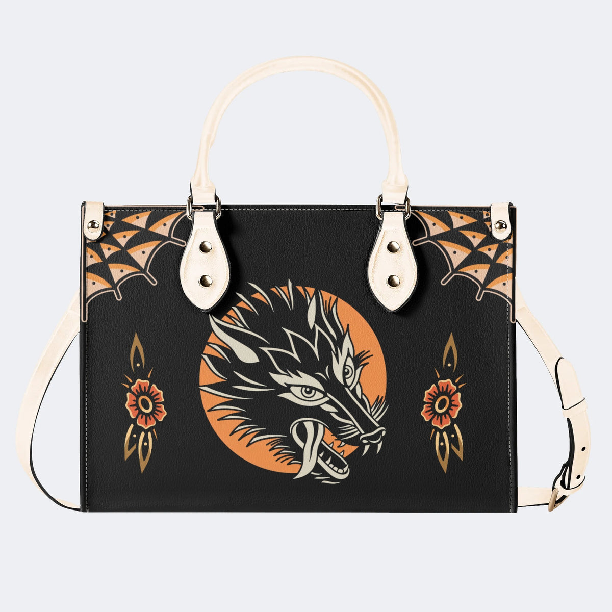 Screaming Wolf Vintage Print - Leather Handbag