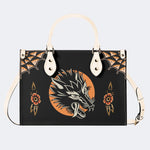 Screaming Wolf Vintage Print - Leather Handbag