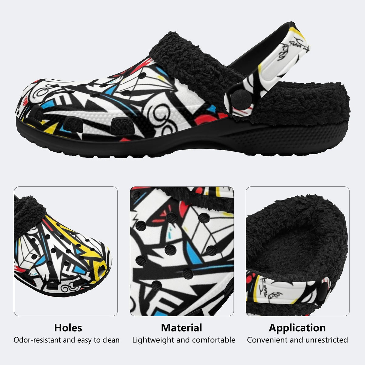 Bold Pop Graffiti Art - Fur Lined Slippers/Sandals