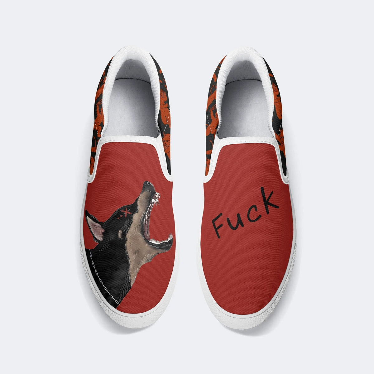 Unisex Black Dog Fuck Print - Slip On Shoes