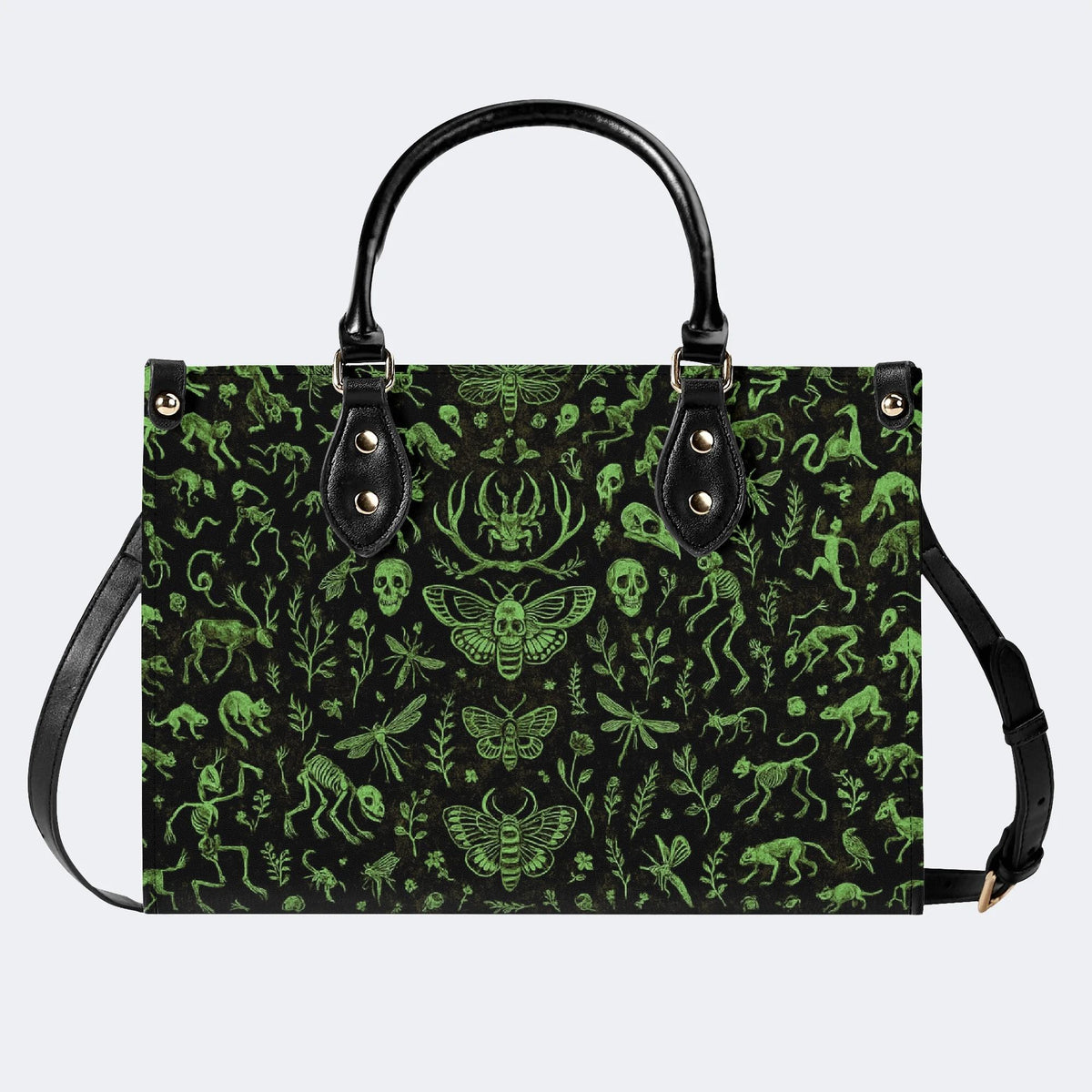 Death Moth And Animal Skeleton - Leather Handbag