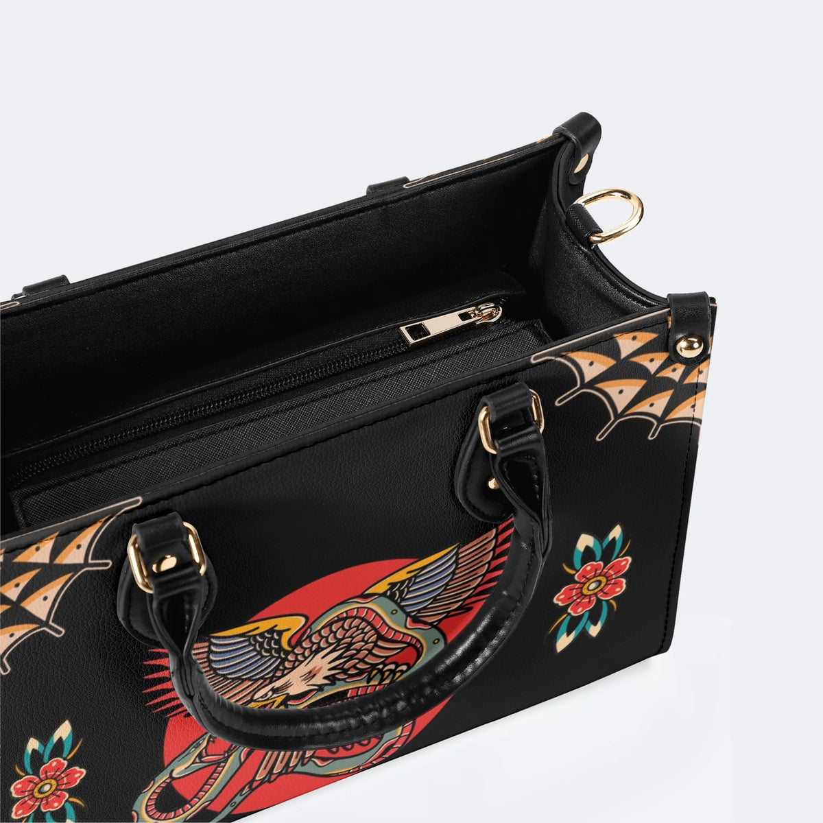 Vintage Eagle & Snake Print - Leather Handbag