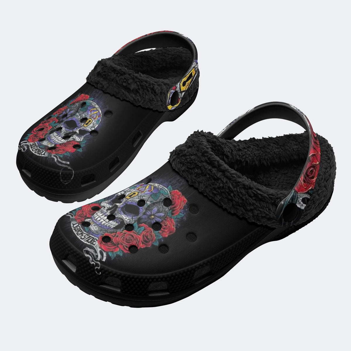 Vintage Tattoo Skull - Fur Lined Slippers/Sandals