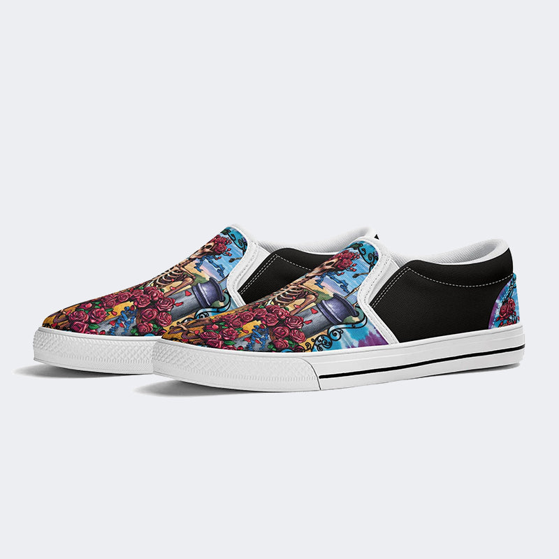 Unisex Tie Dye Skull Graphic Print - Slip On Shoes