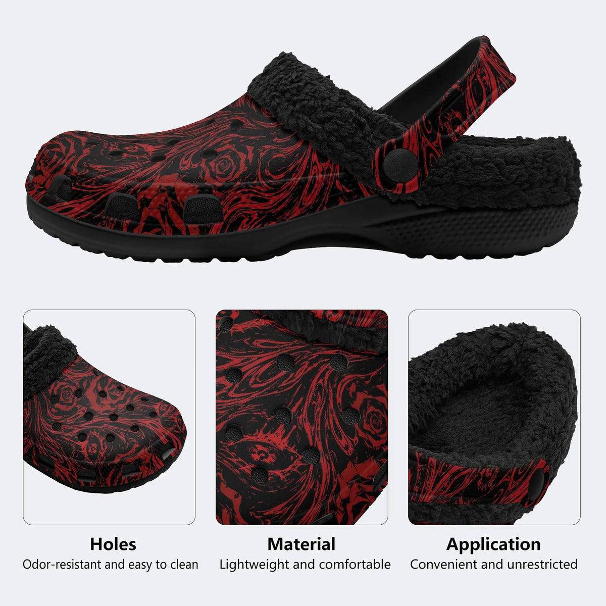 Red Swirl Rose‑Fur Lined Slippers Sandals
