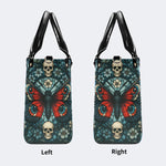 Vintage Moth And Skull Print - Leather Handbag