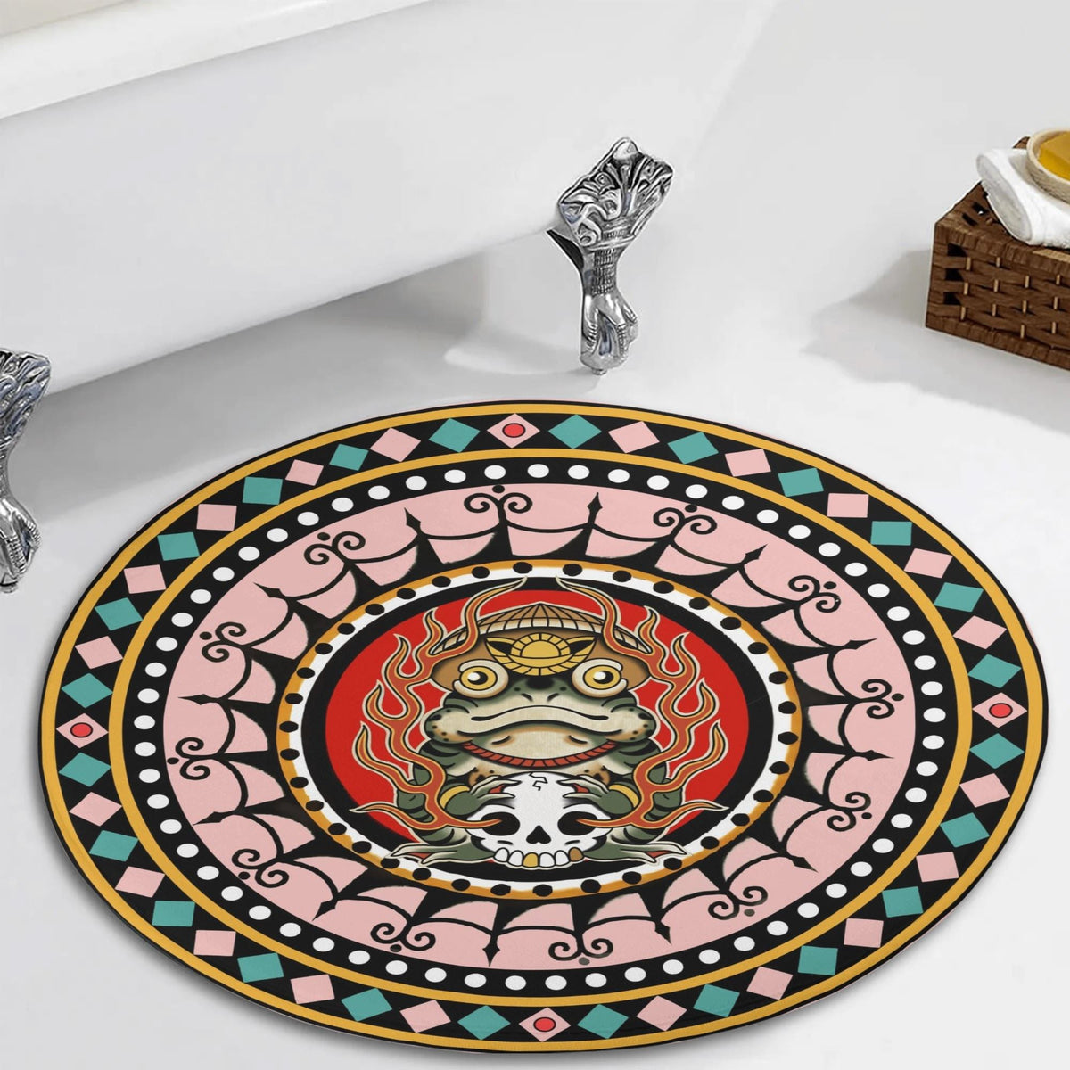 Retro Frog And Skull Print - Floor Mat
