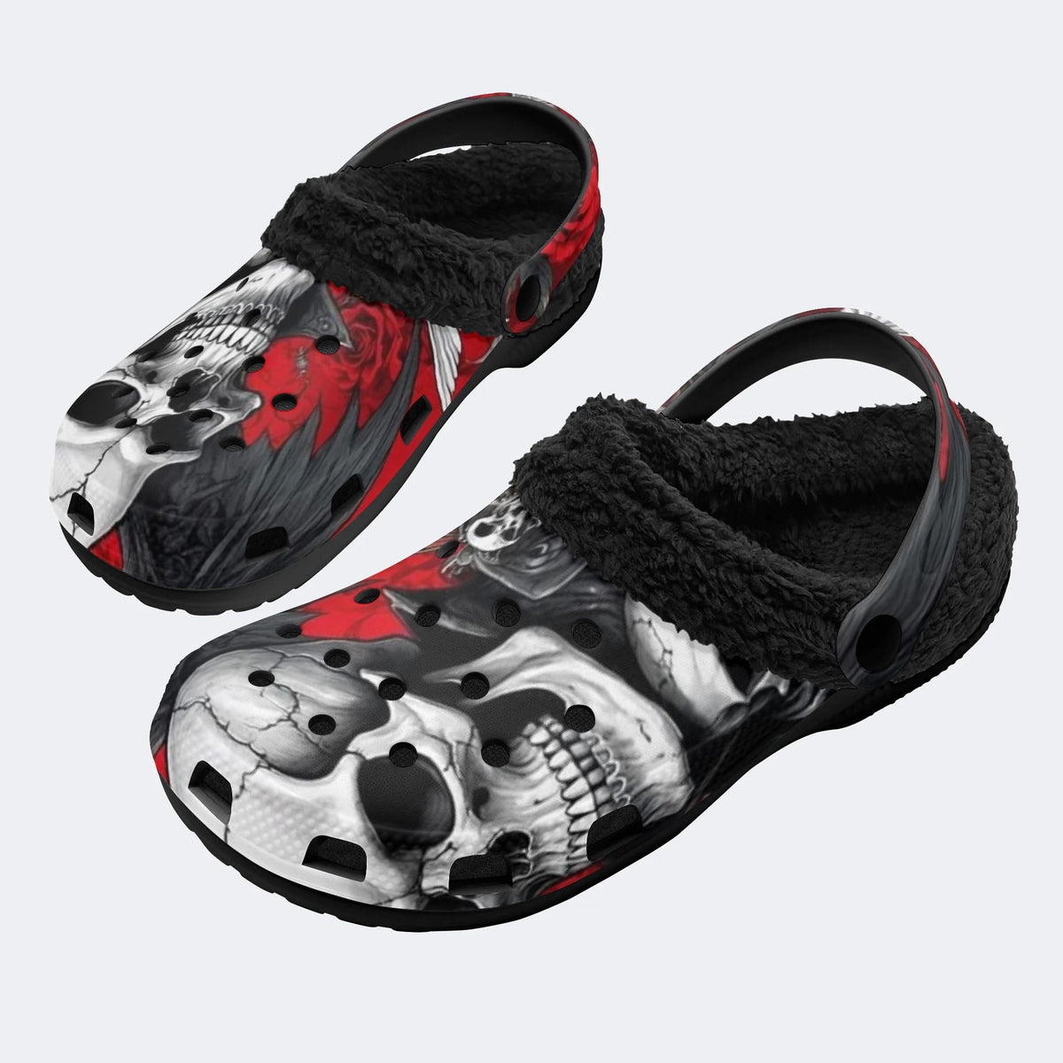 Skull Red Rose - Fur Lined Slippers/Sandals