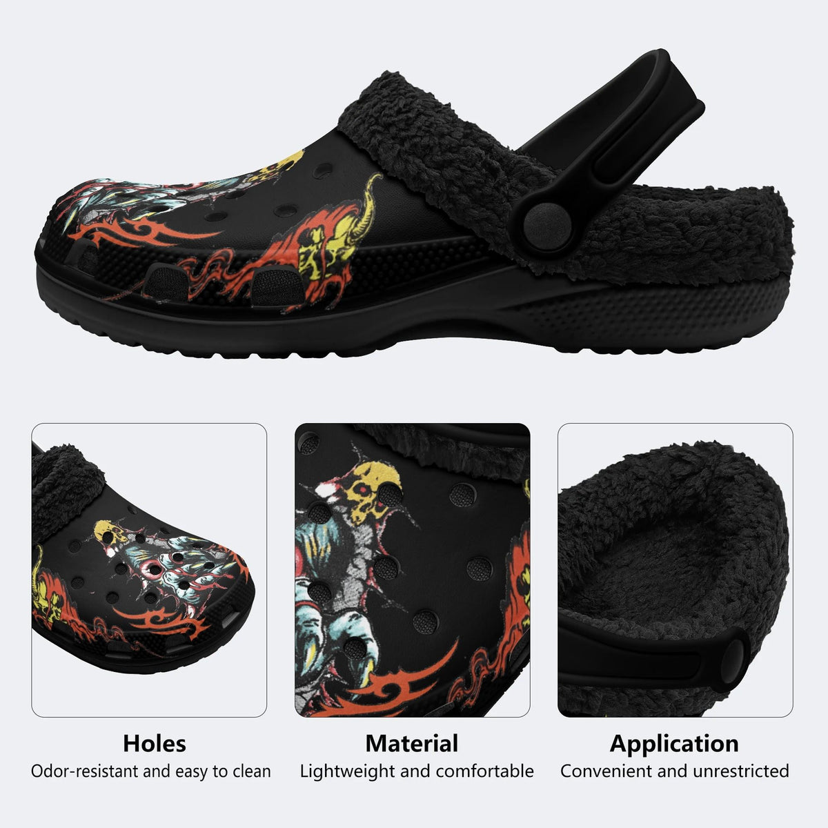 Horror Devil's Palm Print - Fur Lined Slippers/Sandals