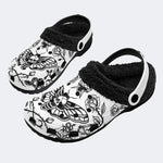 Gothic Death Moth Skull Rose Cross - Fur Lined Slippers/Sandals