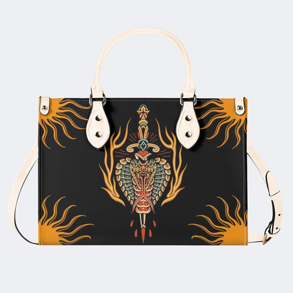 Horror Sword Snake Print - Leather Handbag