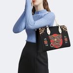 Vintage Eagle & Snake Print - Leather Handbag