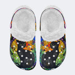 Colorful Glass And Black Cat - Fur Lined Slippers/Sandals