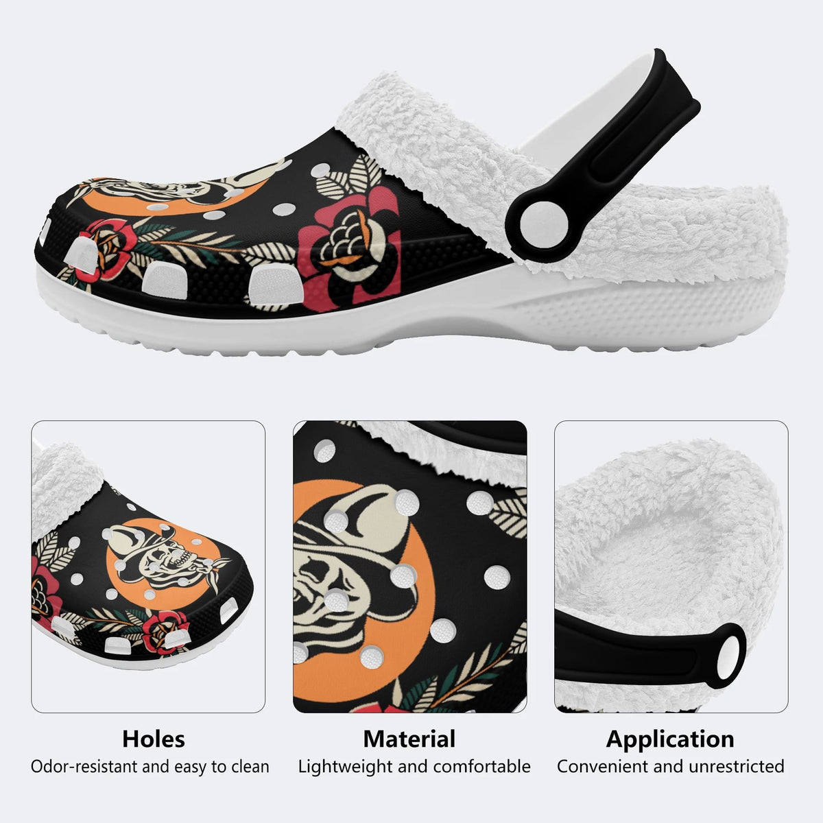 Cowboy Hat Skull Print - Fur Lined Slippers/Sandals