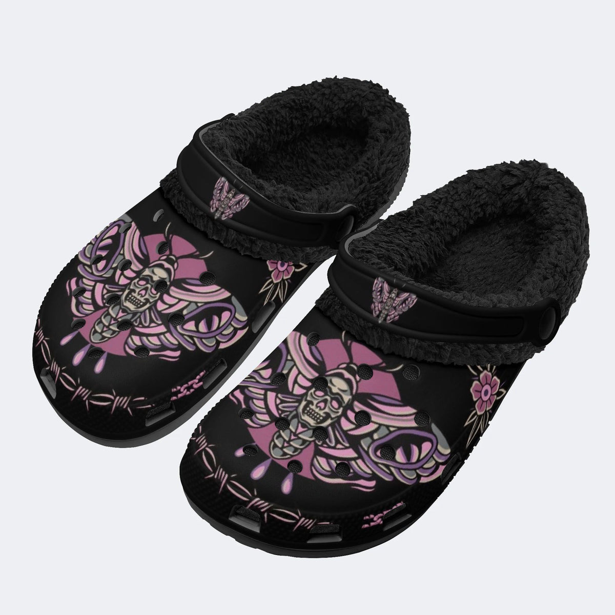 Purple Death Moth Print- Fur Lined Slippers/Sandals