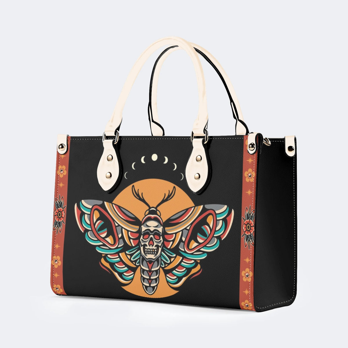 Traditional Death Moth Vintage Print - Leather Handbag