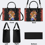 Old School Tiger and Flower Print - Leather Handbag
