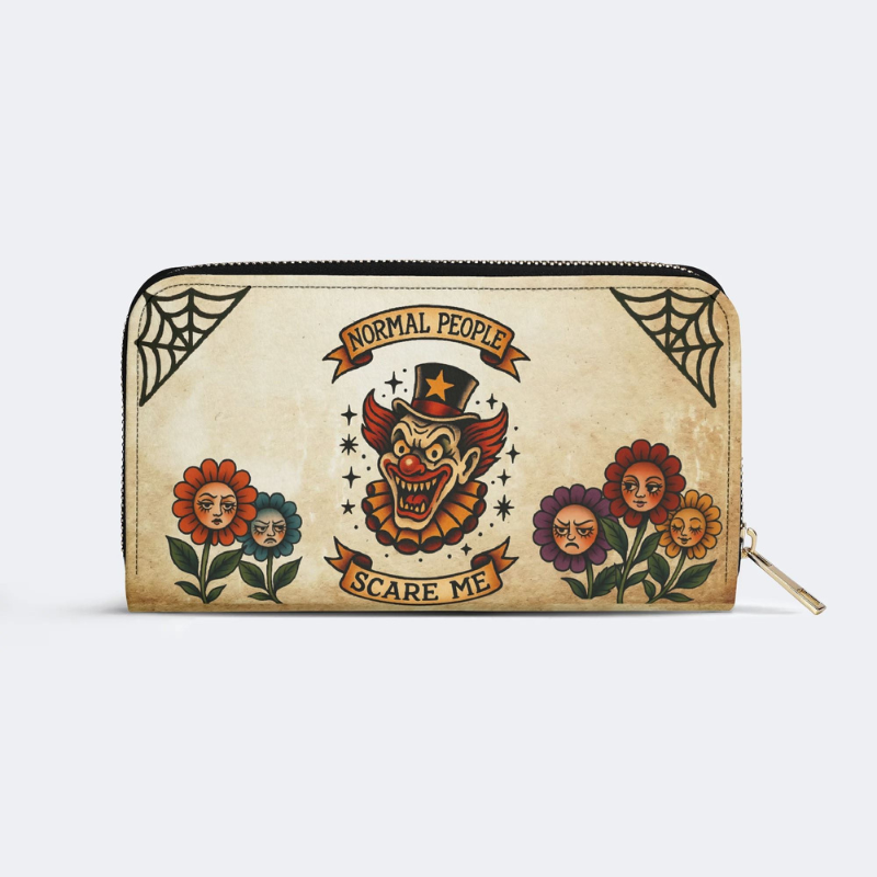 Retro Flame Clown Print Leather Wallet Factory Direct Sales