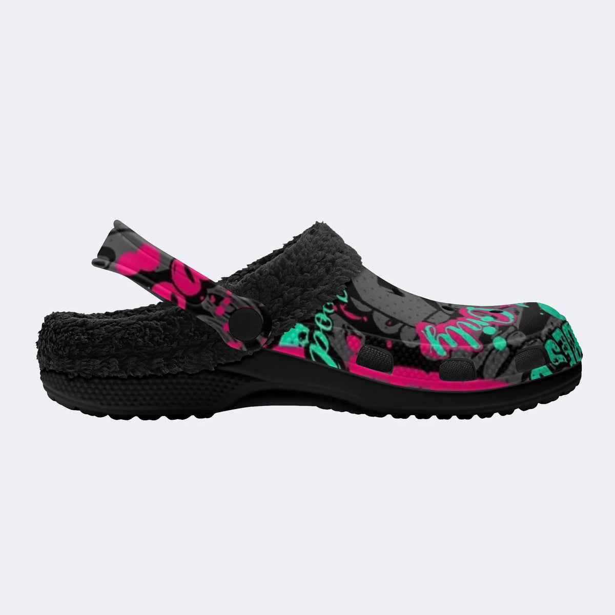Pink Teal Street Graffiti - Fur Lined Slippers/Sandals