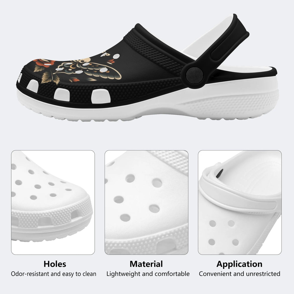 Skull And Moth Print - Slippers/Sandals