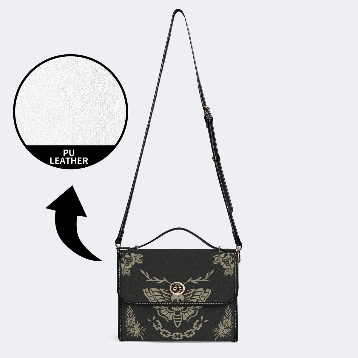 Classic Death Moth Vintage Print - Leather Satchel Bag
