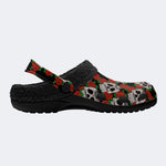 Vintage Skull Red Roses - Fur Lined Slippers/Sandals