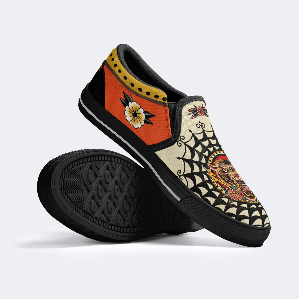 Vintage Tiger And Sword Print - Slip On Shoes