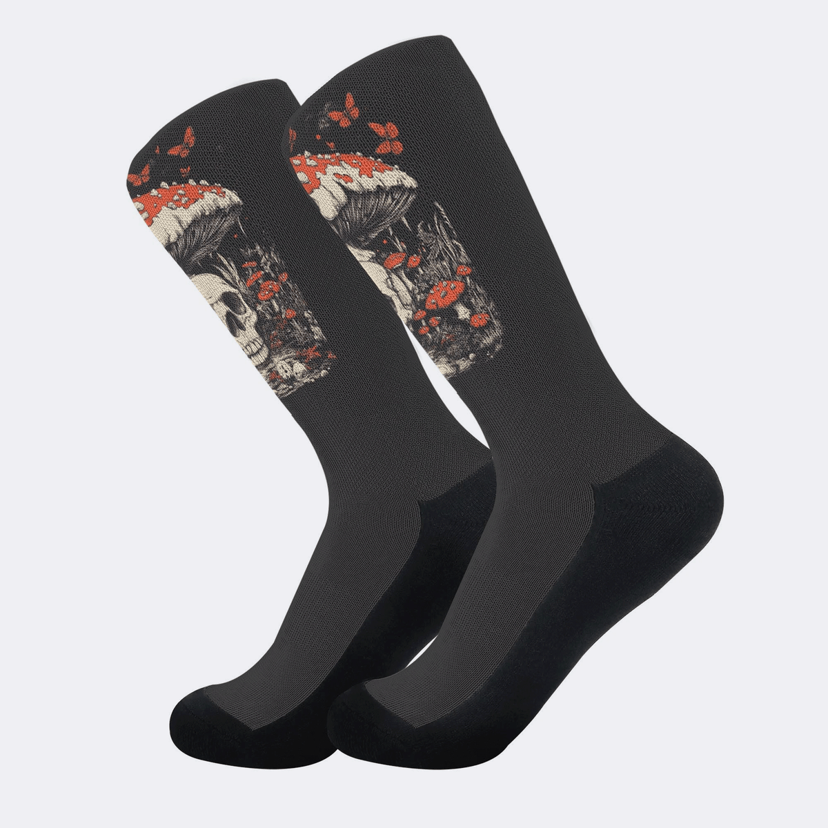 Poisonous Mushrooms&Skull Print- Crew Socks